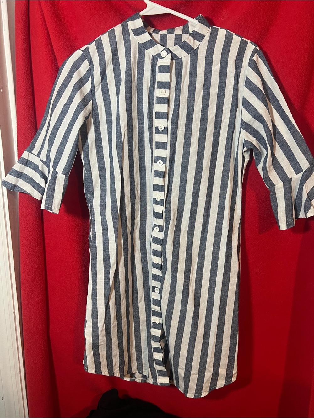 Striped Button-Front Shirt Dress in Navy and White